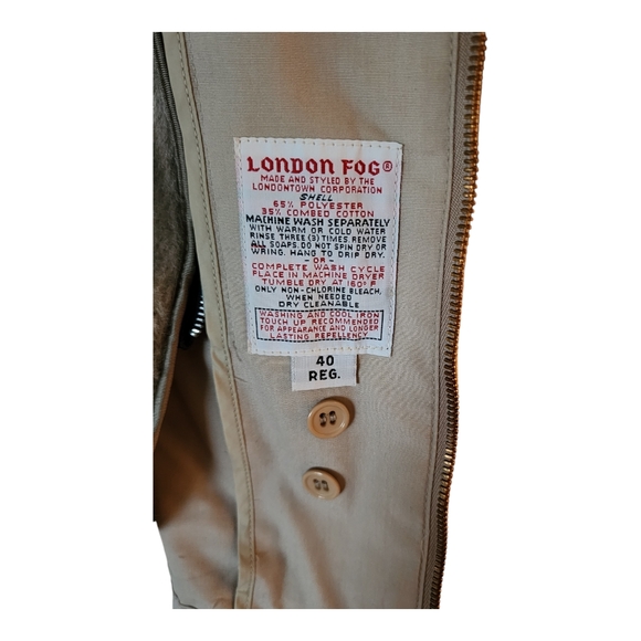 VTG London Fog Men's 40 Reg Brown Removable Faux Fur Lined Zip Up Byron Jacket - Picture 6 of 16